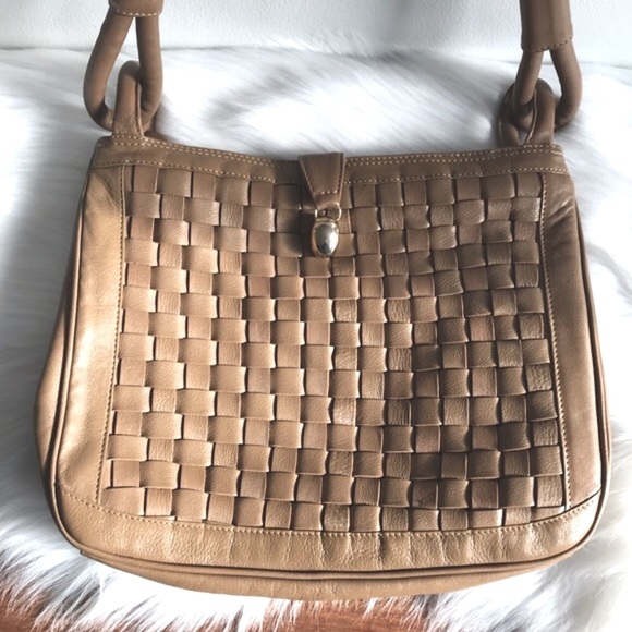 Gabay | Woven Leather Shoulder Bag Taupe w/Gold Orb - Picture 8 of 8